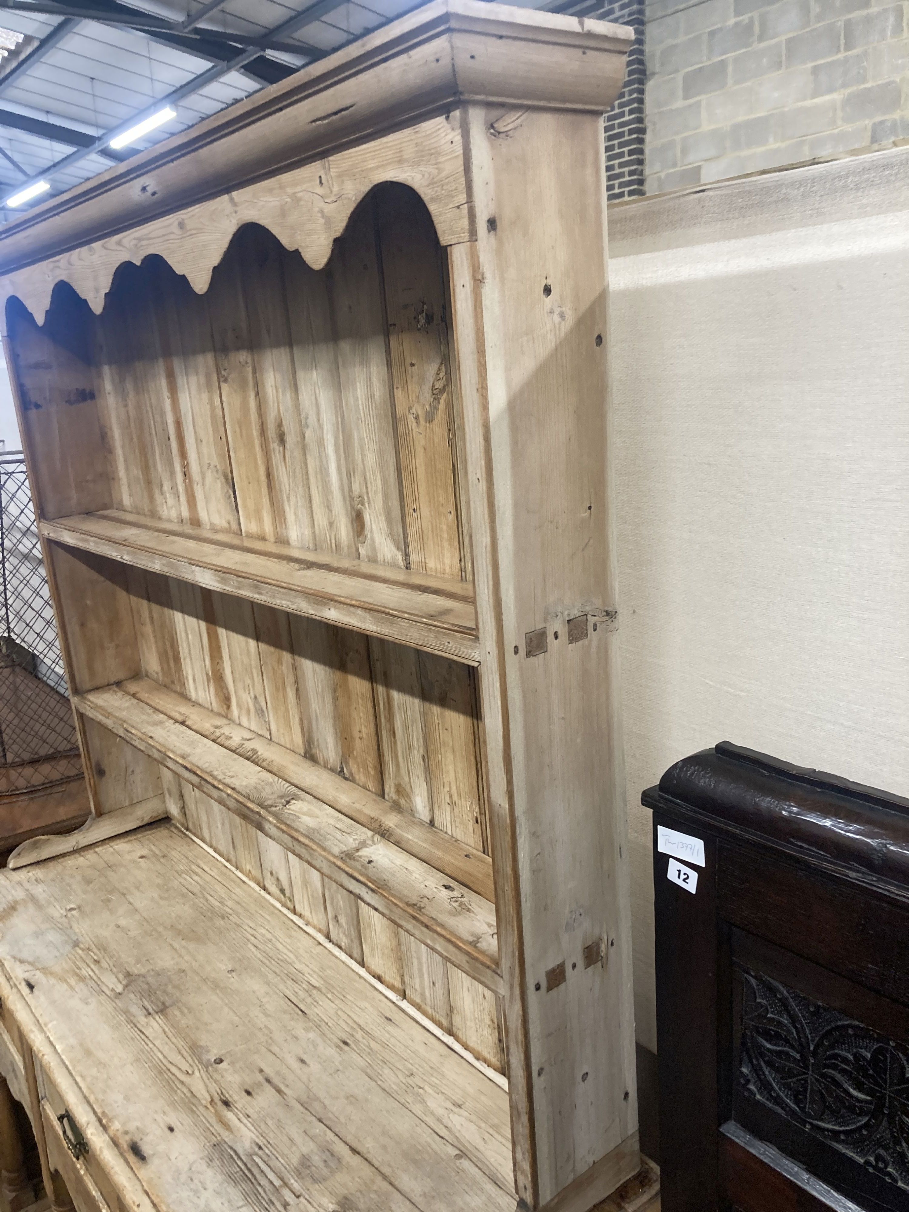 A 19th century pine potboard dresser, length 130cm, depth 47cm, height 190cm